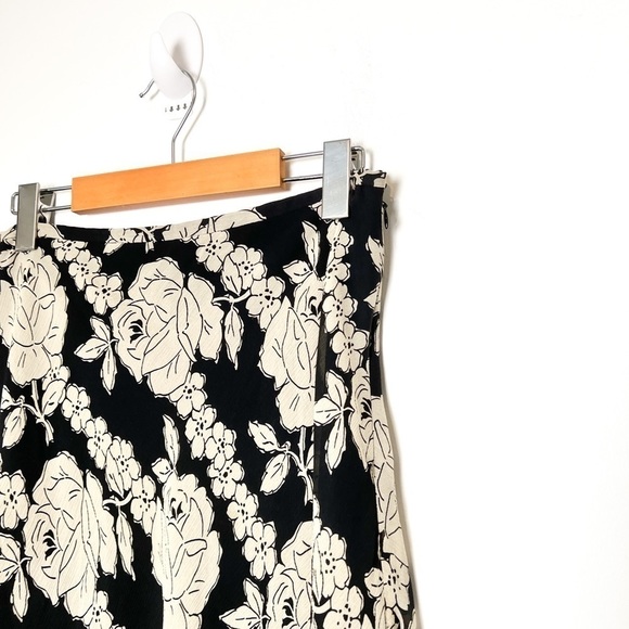 Ann Taylor Silk Floral Midi Fall Black Tan Skirt - Picture 3 of 10